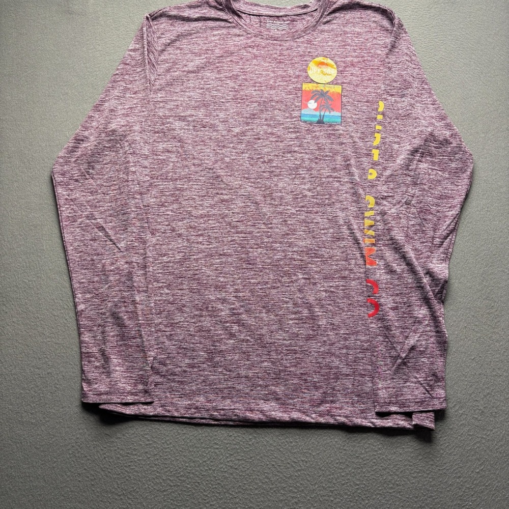 Surf & Swim Co Men Long Sleeve Swim Tee Polyester L Eggplant Tropical UPF 50+